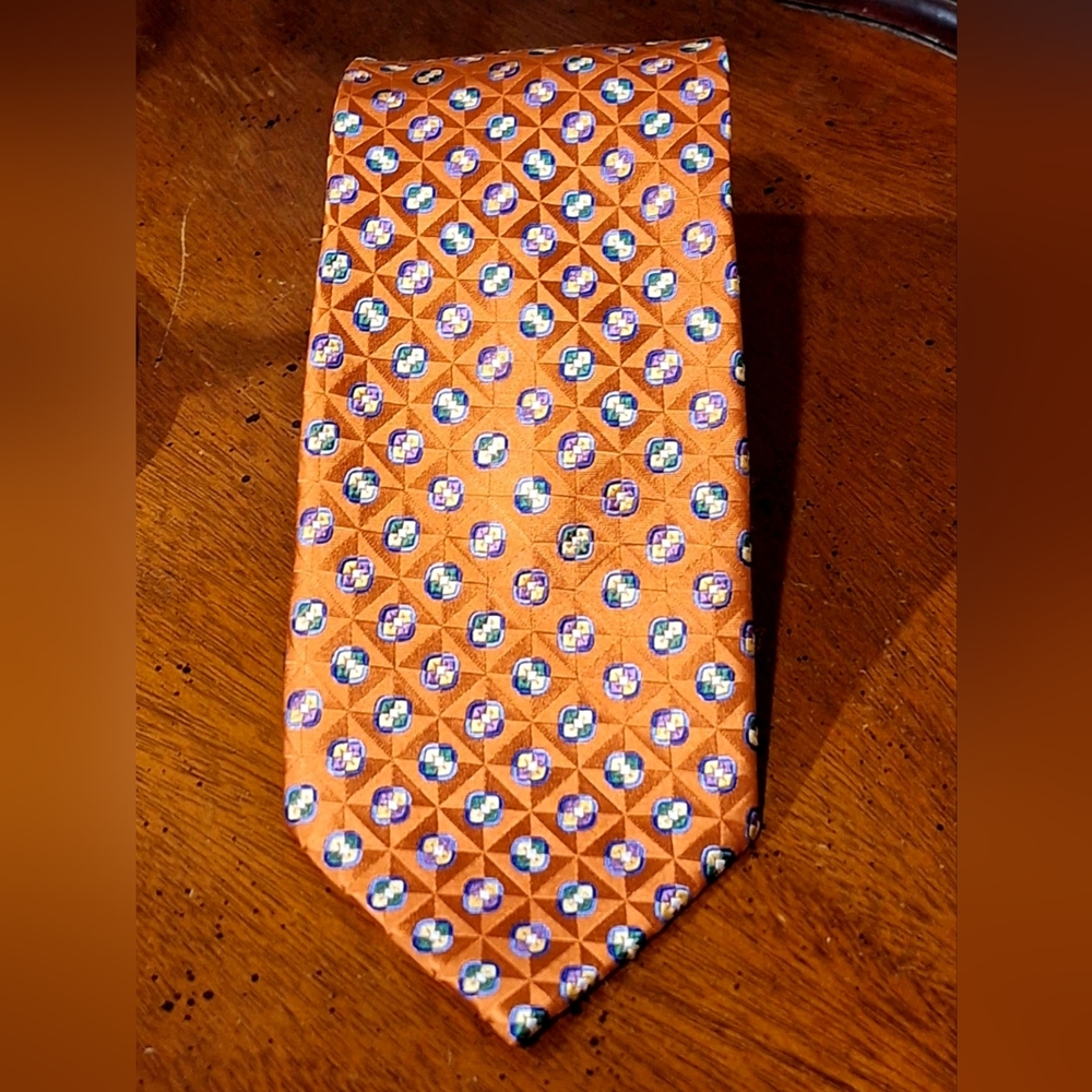 Jacobs&Roberts 100% Silk Orange/Blue Tie. Dry Cleaned.
